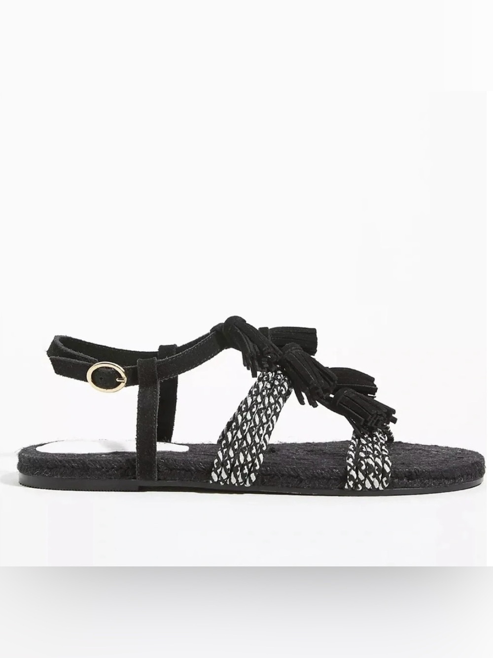 Anthropologie Black Braided Tassel Flat Sandals